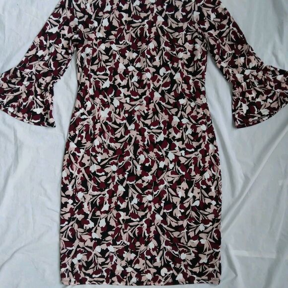 Liz Claiborne Career Floral Dress 3/4 Flutter Sleeve Women's Size M - Picture 3 of 12